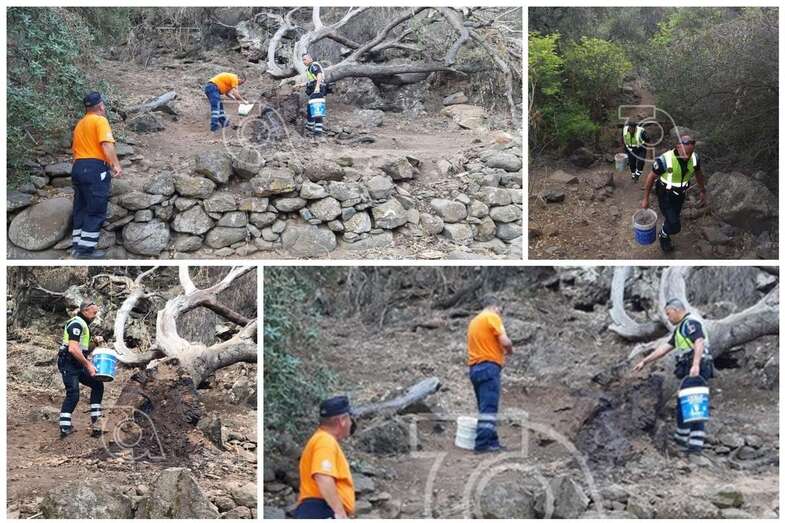 Ingtervención de agentes de la Policía Local y de Protección Civil, esta mañana en el Barranco de Los Cernícalos (Foto TA)